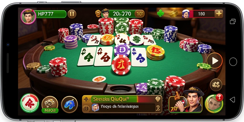 Screenshot utama HP777 menampilkan aksi seru permainan QiuQiu.