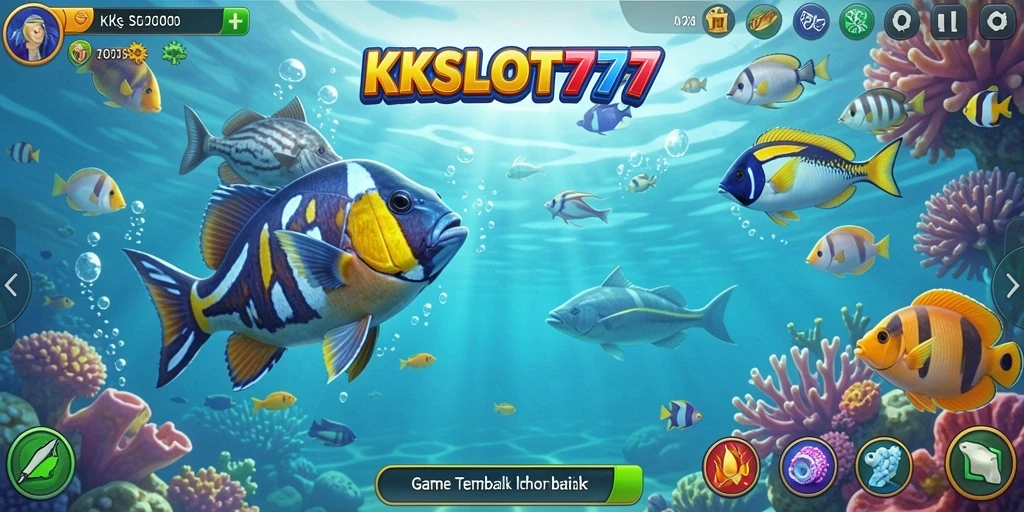 Screenshot KKSLOT777 menunjukkan aksi menembak ikan yang mendebarkan.