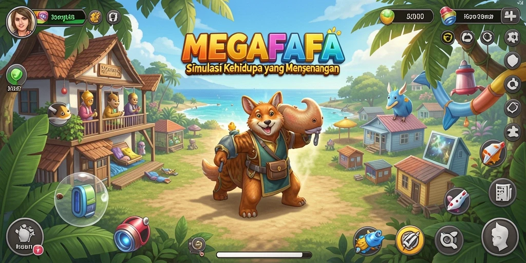 Tampilan gameplay MEGAFAFA yang penuh warna dan menarik.